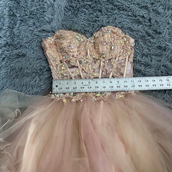 Poly USA by Neblon Rhinestone Floral Tulle Pink Fairy Tutu Dress Formal Small - Picture 6 of 7